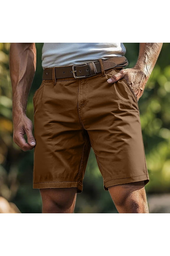 Men's Stretch Chino Shorts,Slim Fit Flat Front,Summer Cotton Casual with Pocket,Brown,Big and Tall Men M