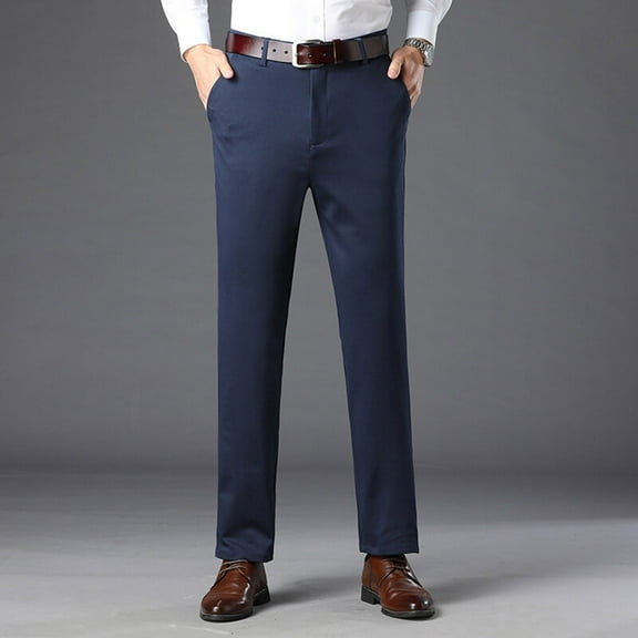 DPTALR George Men's Stretch Straight Fit Flat Front Premium Comfort Pants,Dark Blue Big and Tall Men L