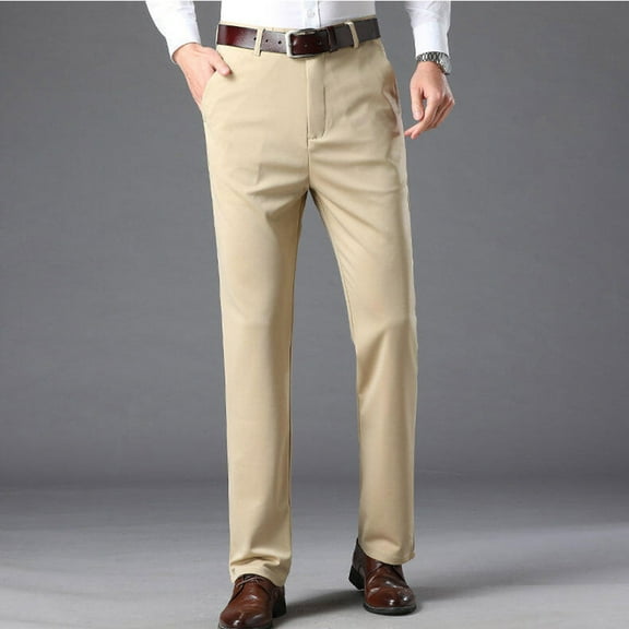 DPTALR George Men's Stretch Straight Fit Flat Front Premium Comfort Pants,Khaki Big and Tall Men S