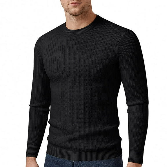 DPTALR George Men's Striped Elastic Knit Loose Casual Round Neck Sweater,Black Big and Tall Men XXL