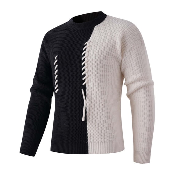 DPTALR George Men's Striped Elastic Knit Loose Fit Casual Round-Neck Sweater,Black Big and Tall Men L