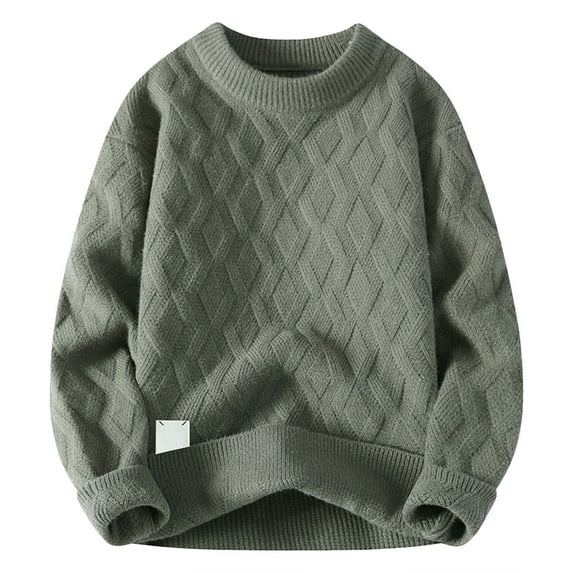 DPTALR Men's Striped Thickened Knit Loose Casual Round Neck Sweater with Warmth Style,Army Green,XXXL