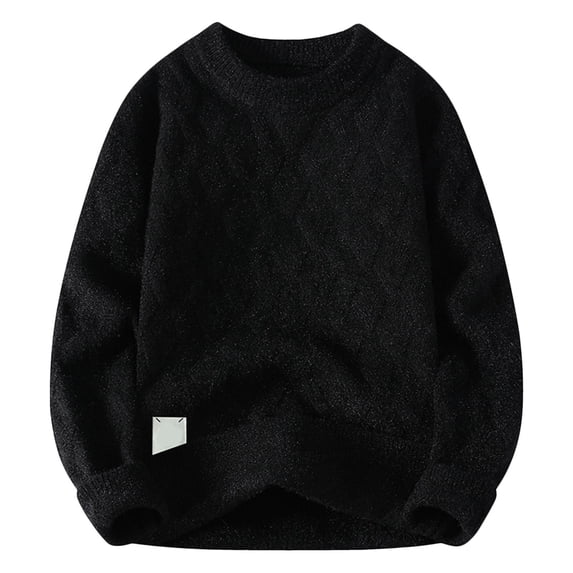 DPTALR Men's Striped Thickened Knit Loose Casual Round Neck Sweater with Warmth Style,Black,XXXXL