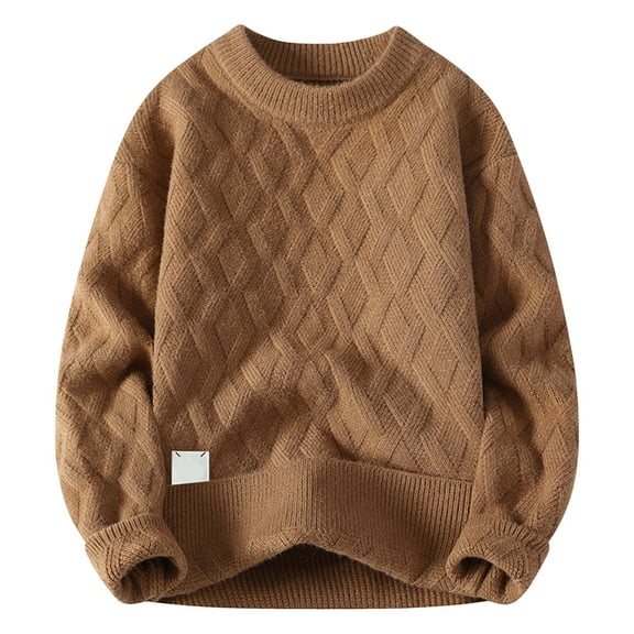 DPTALR George Men's Striped Thickened Knit Loose Casual Round Neck Sweater with Warmth and Laziness Style,Brown Big and Tall Men XXL