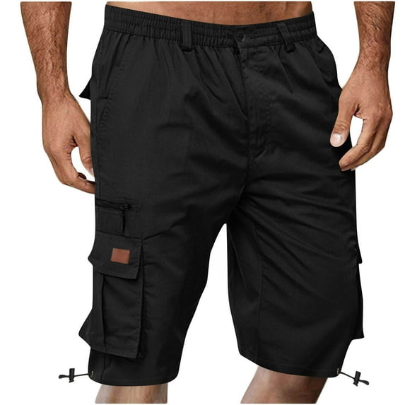 DPTALR Men's Summer Cargo Shorts,Elastic Waist Knee Length,Relaxed Fit Outdoor Fishing Hiking Shorts with Multi Pockets,Black,Big and Tall Men XXL