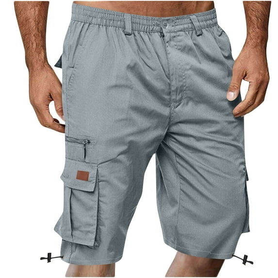DPTALR Men's Summer Cargo Shorts,Elastic Waist Knee Length,Relaxed Fit Outdoor Fishing Hiking Shorts with Multi Pockets,Gray,Big and Tall Men XL