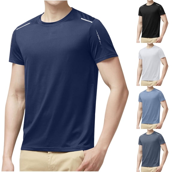 DPTALR Men's Summer Casual Fashion Solid Color Crew Neck Short Sleeve T-shirt,Navy, M