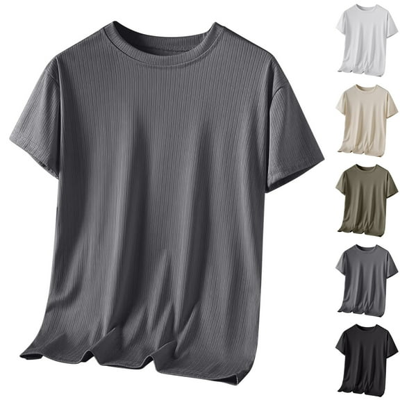 DPTALR George Men's Summer Casual Fashion Solid Color Crew Neck Short Sleeve T-shirt,White,Big and Tall Men XXXXL