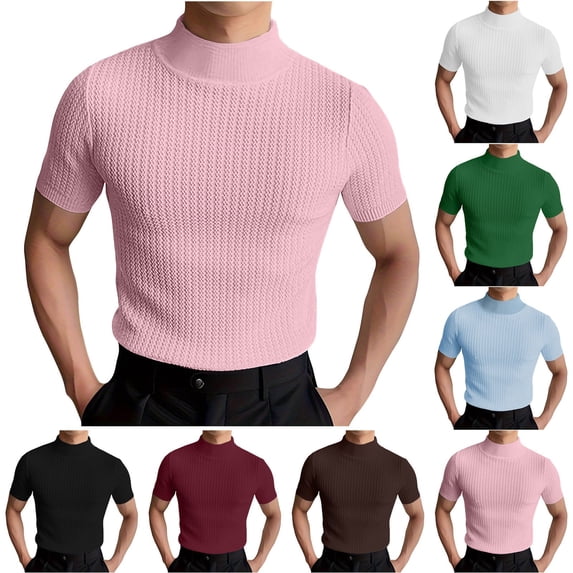 DPTALR Men's Summer Fashion Knit Solid Color Crew Neck Casual Short Sleeve Top,Blue, XXXL