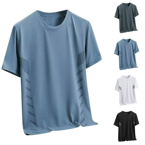 DPTALR George Men's Summer Fashionable Quick-Dry Breathable Lightweight Crew Neck Short Sleeve Sports Casual T-shirt,Blue,Big and Tall Men XXXL