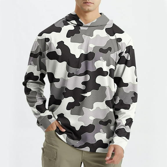 DPTALR George Men's Summer Lightweight Breathable Slim Fit Quick Dry Log Sleeved Hoodie,Camouflage,Big and Tall Men XXL