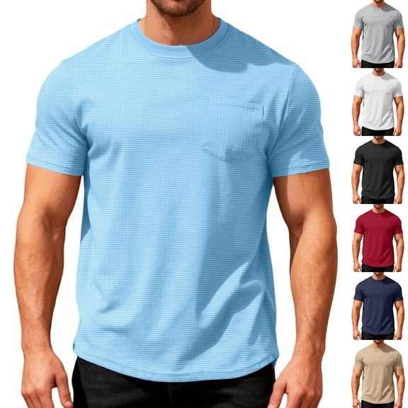 DPTALR George Men's Summer Loose Breathable Solid Color Crew Neck Short Sleeve Casual T-shirt with Pockets,Khaki,Big and Tall Men S