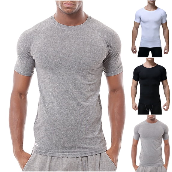 DPTALR Men's Summer Solid Color Athletic Fit Crew Neck Short Sleeve Training T-shirt,Black, M