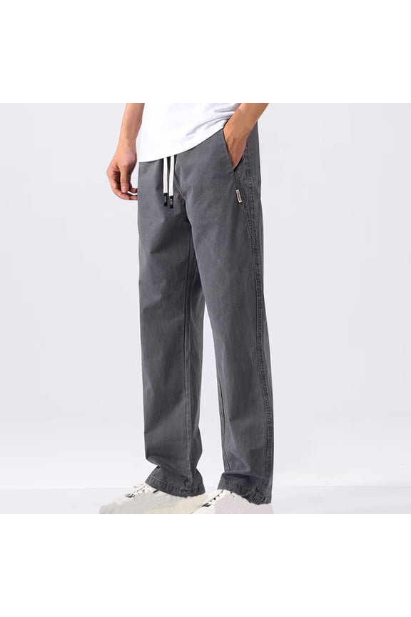 Men's Summer Thin Soft Fabric Pants Loose Wide Leg Elastic Waist Work Trousers Gray Big and Tall Men L