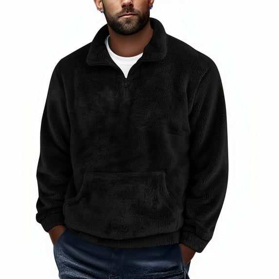 DPTALR Men's Sweatshirt,Quarter-Zip Thick Pullover,Winter Warm Jacket with Pockets,Black,L