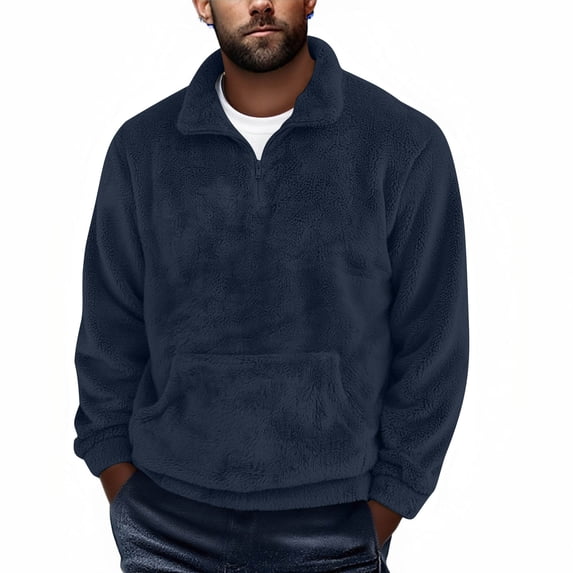 DPTALR Men's Sweatshirt,Quarter-Zip Thick Pullover,Winter Warm Jacket with Pockets,Navy,XL