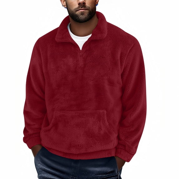 DPTALR Men's Sweatshirt,Quarter-Zip Fleece Pullover,Winter Warm Jacket with Pockets,Red,, M
