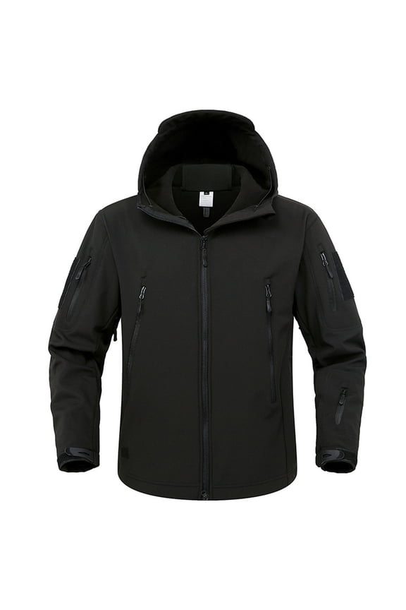 Men's Tactical Jacket 7 Pockets Performance Fleece Lined Water Resistant Soft Shell Winter Coats,Black,, M