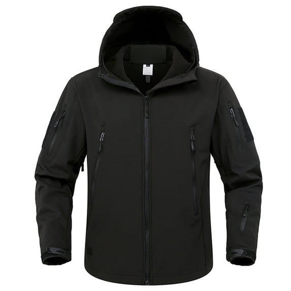 DPTALR Men's Jacket 7 Pockets Performance Thick Lined Water Resistant Soft Shell Winter Coats,Black,XXXL