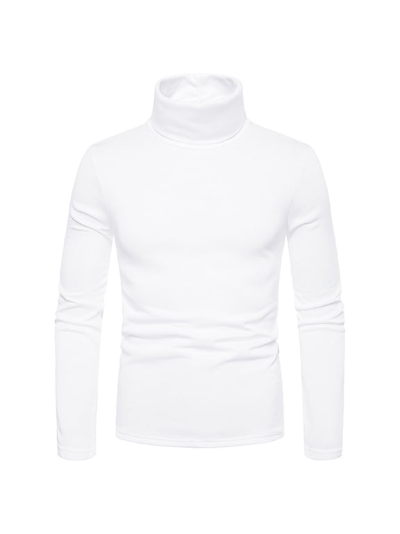 Men's Turtleneck Long Sleeve Colour Stretch Blouse,White,S