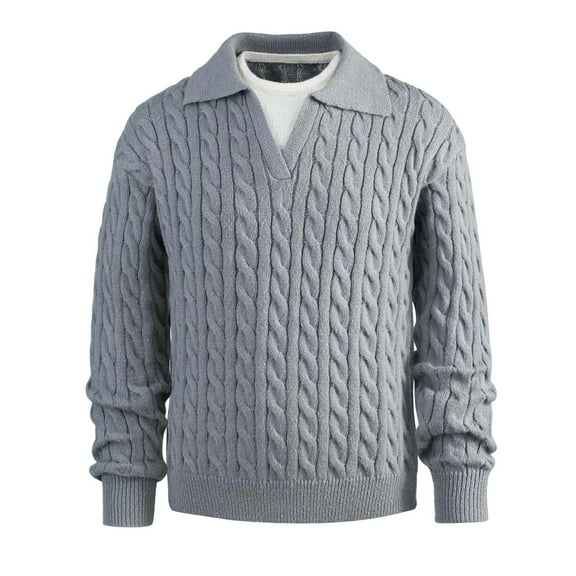 DPTALR George Men's V-neck,Solid Color,Knit Pullover Loose Versatile Sweater,Gray Big and Tall Men S