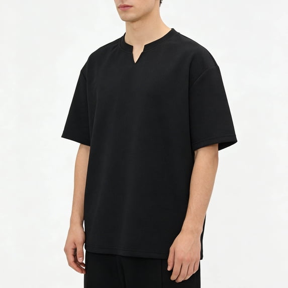 DPTALR Men's Versatile Textured V-Neck T-Shirt Loose Short Sleeve Daily Casual Wear,Black, XXXL