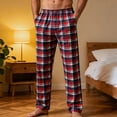 thumbnail image 1 of DPTALR Men's Vintage Plaid Straight-Leg Sweatpants,Elastic Waist Loose Casual Pants with Pockets,Wine,L, 1 of 8