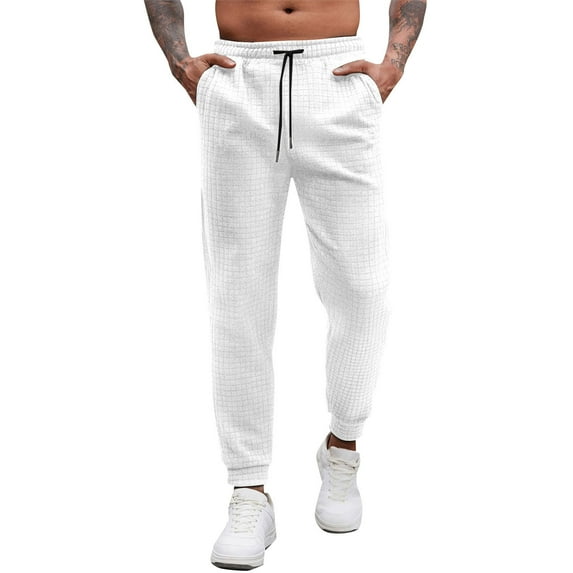 DPTALR Men's Waffle Sweatpants,Slim Fit Stretch Jogger Pants,White,Big and Tall Men XXL