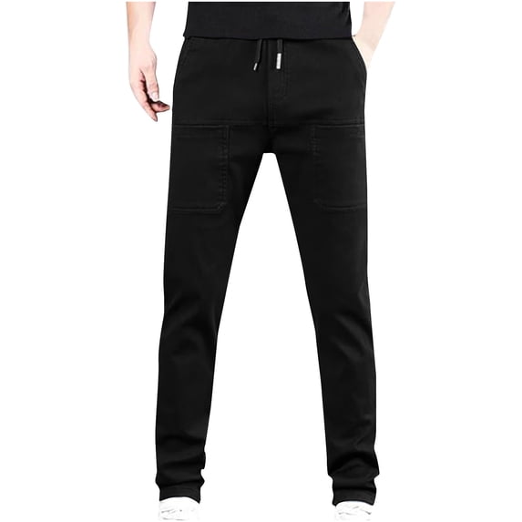 DPTALR Men's Waterproof Solid Elastic Waist Pocket Cargo Pants, Black Big and Tall Men XXL