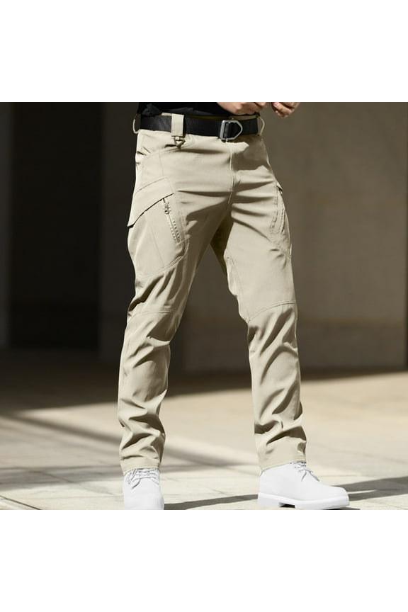 Men's Waterproof Stretch Ripstop Cargo Pants Multi Pockets,Baggy Fit,for Hiking and Work,Khaki Big and Tall Men L