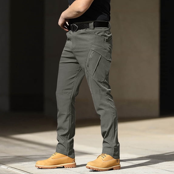 LONGBIDA Men's Slim Fit Stretch Cargo Jeans - Army Green, 32 Waist - Multi-Pocket Comfort Jeans