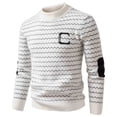 thumbnail image 1 of DPTALR Men's Wave Striped Thick，Elastic，Fashionable，Warm Imitation Mink Knit Half High Neck Sweater,White M, 1 of 3