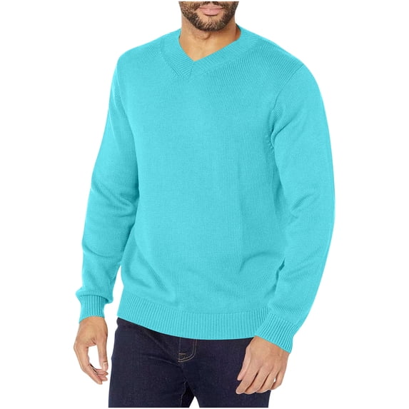 DPTALR Men's Winter Casual Fashion,Solid Color,Long Sleeve,V-Neck Sweater,Mint Green M