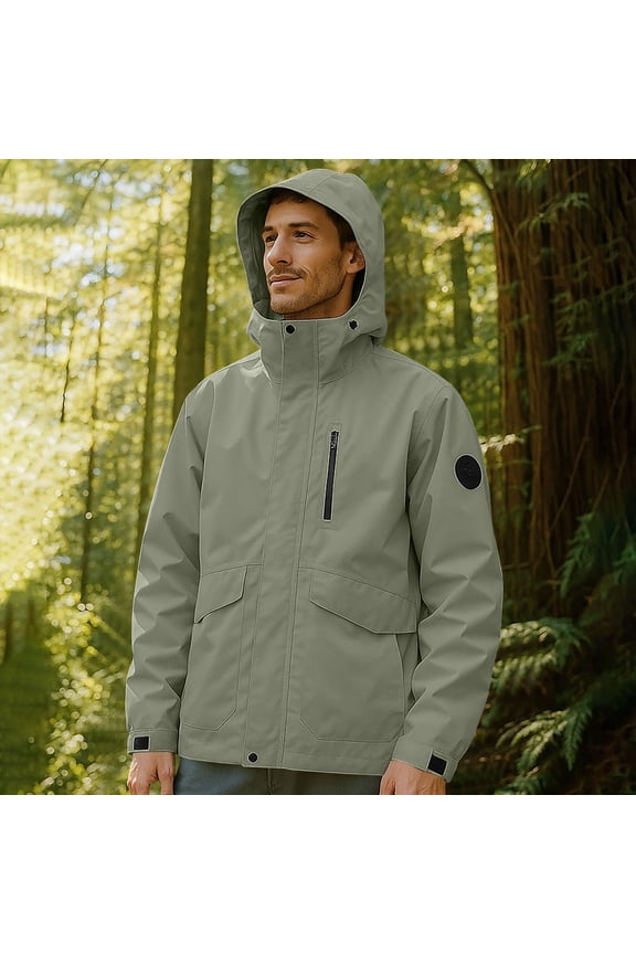 Men's Winter Thick Hooded Jacket Fleece Lining Windproof Army Green , M