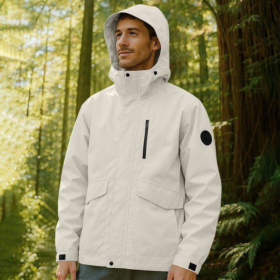 DPTALR George Men's Winter Thick Hooded Jacket Fleece Lining Windproof White Big and Tall Men XXXL