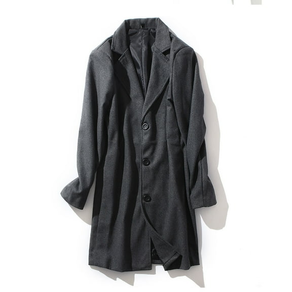 DPTALR George Men's Wool Blend Pea Coats,Notched Collar Single Breasted Overcoats,Warm Winter Trench Coats,Dark Gray,Big and Tall Men XXL