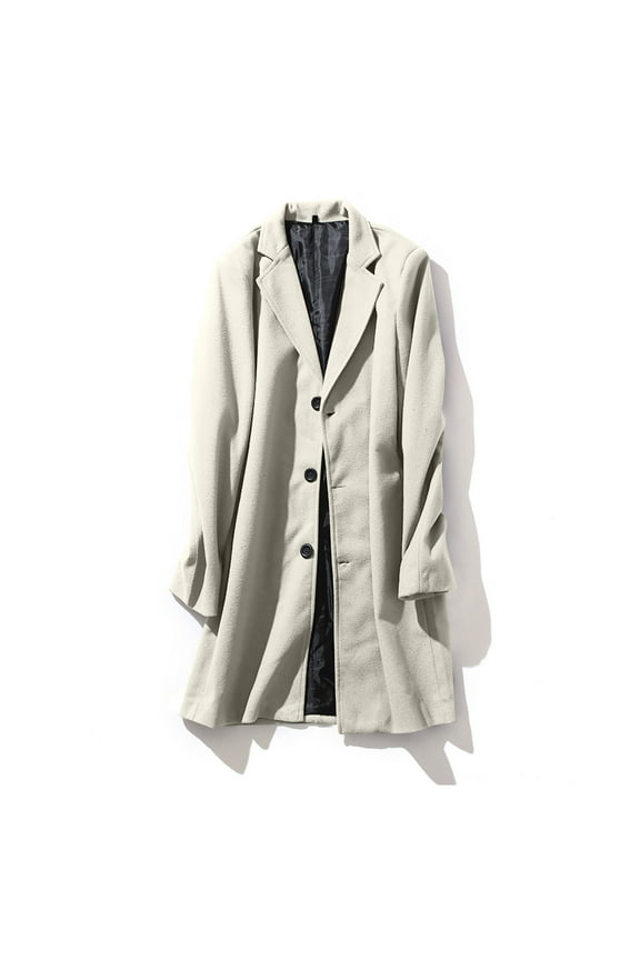 Men's Wool Blend Pea Coats,Notched Collar Single Breasted Overcoats,Warm Winter Trench Coats,White,XXXXXL