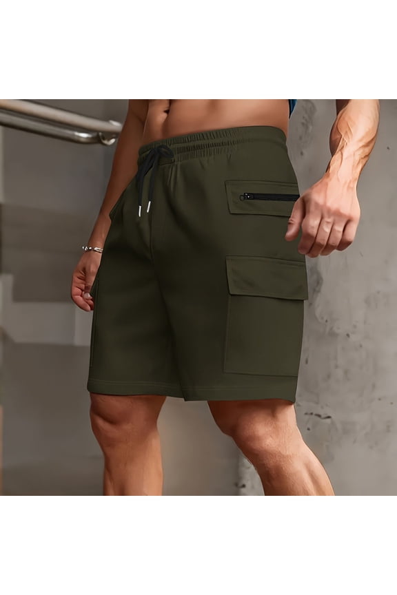 Mens Cargo Work Shorts Drawstring Elastic and Relaxed Fit Summer Hiking Short Cargo Pants Army Green,Big and Tall Men XL