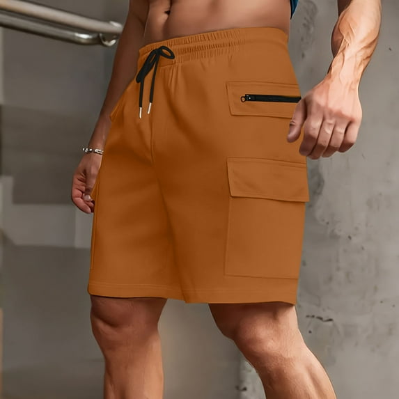 DPTALR Mens Cargo Work Shorts Drawstring Elastic and Relaxed Fit Summer Hiking Short Cargo Pants Orange,Big and Tall Men S