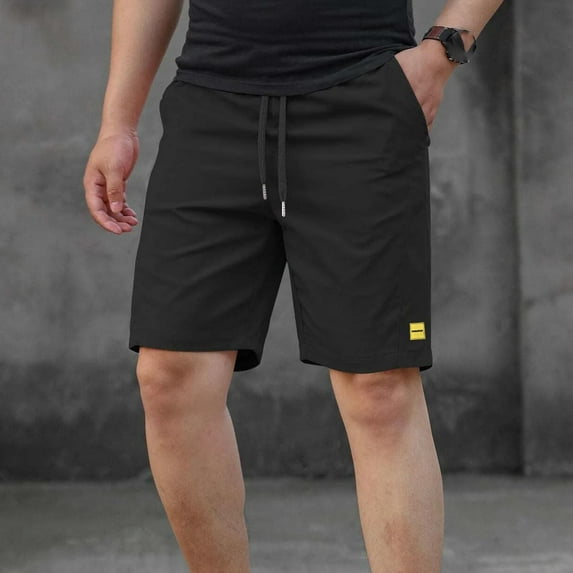 DPTALR George Mens Casual Sports Shorts Elastic Waist Drawstring Solid Color Lightweight Quick Dry Black,Big and Tall Men S