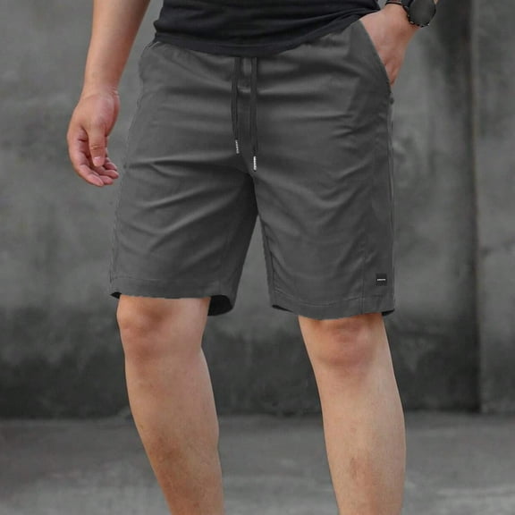 DPTALR George Mens Casual Sports Shorts Elastic Waist Drawstring Solid Color Lightweight Quick Dry Gray,Big and Tall Men XXL