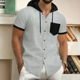 thumbnail image 1 of DPTALR George Mens Hoodie Shirts Short Sleeve Casual Button Down Lapel Pocket GrayBig and Tall Men L, 1 of 7