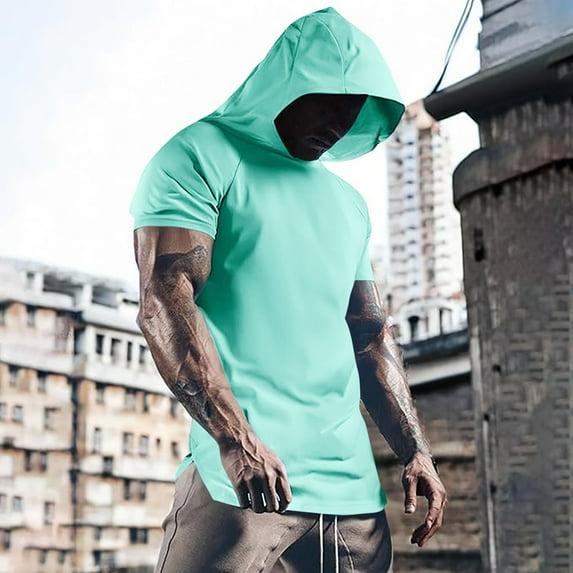 DPTALR George Mens Hoodies Short Sleeve Casual Fashion Sweatshirts Mint GreenBig and Tall Men M
