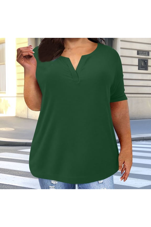 George Plus Size Women’s V-Neck Short Sleeve T-Shirts,12 Colors: Soft,Breathable & Casual Loose Fit Tops,Army Green,Size XXXXXL