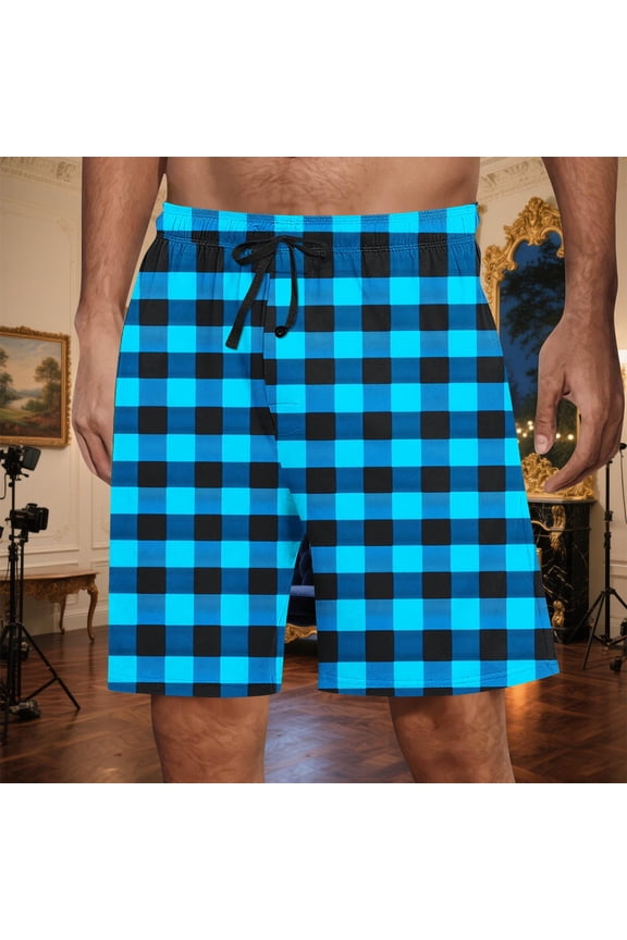 George Short Lounge Pants for Men Soft Plaid Check Sleeping Pajama Pants with Pockets #Light Blue Big and Tall Men XXXL