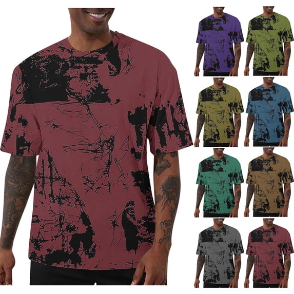DPTALR George Trendy Men's Solid Color Loose Elastic Casual Sports Short Sleeve T-shirt,Wine,Big and Tall Men XL