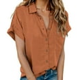 thumbnail image 1 of DPTALR George Women's 2025 Spring/Summer Short Sleeve V-Neck Collared Button Down Trendy Shirts,Orange,Size M, 1 of 9
