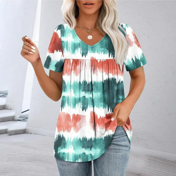 DPTALR George Women's 2025 Summer Scoop Neck Short Sleeve Flowy Blouses - Loose Fit,Casual & Comfy,Blue,Size XXL