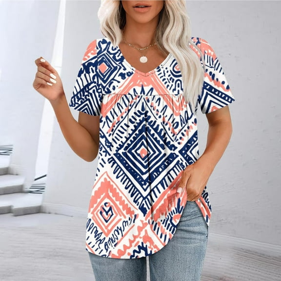 DPTALR George Women's 2025 Summer Scoop Neck Short Sleeve Flowy Blouses - Loose Fit,Casual & Comfy,Red,Size XXL