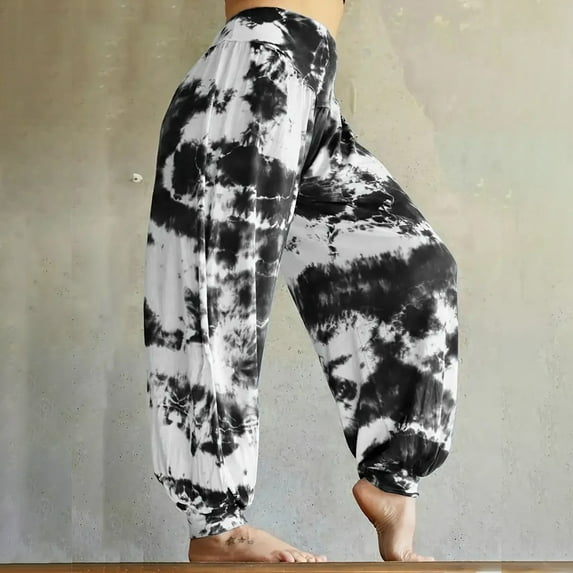 DPTALR George Women's Athletic Fit French Terry Sports Sweatpants,Waist,Tie-Dye,Closed Bottom,Black,Size L